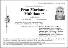 Traueranzeige Marianne Mühlbauer