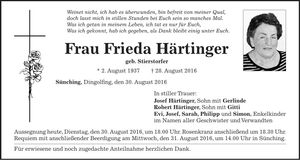 Traueranzeige Frieda Härtinger