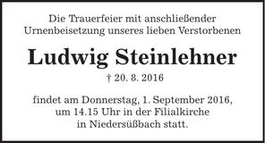 Traueranzeige Ludwig Steinlehner