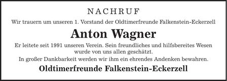 Traueranzeige Anton Wagner