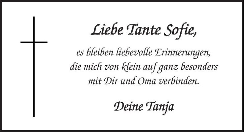 Traueranzeige Sofie Holmer