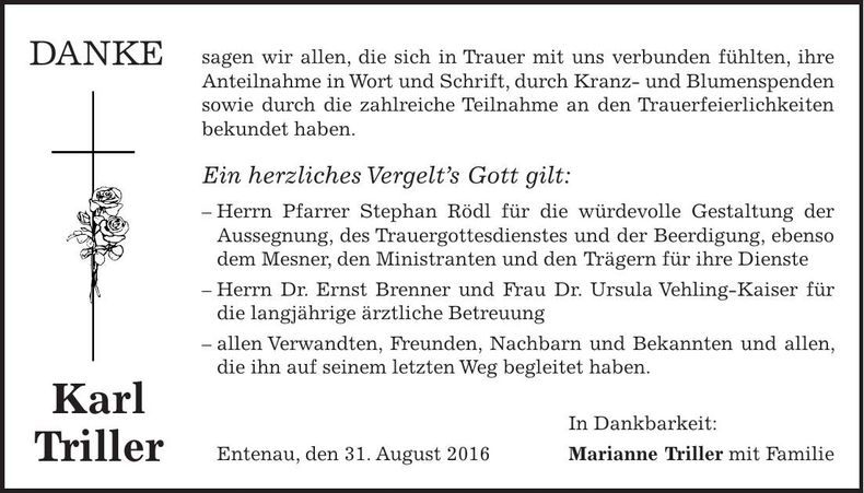 Traueranzeige Karl Triller