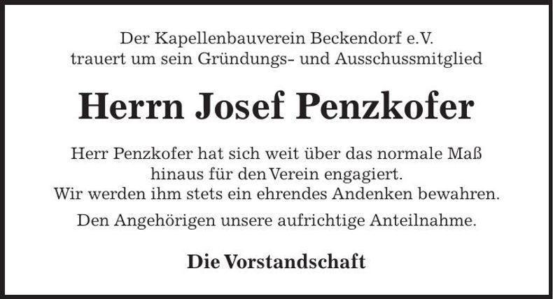 Traueranzeige Josef Penzkofer