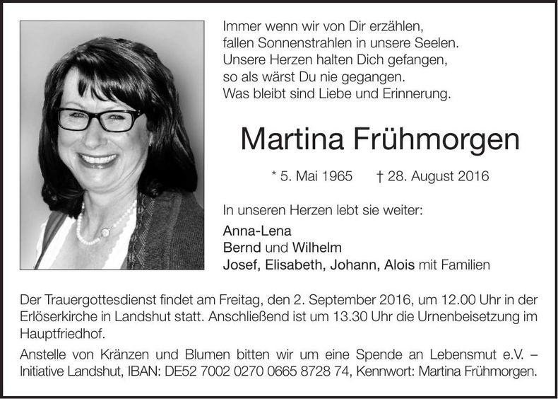 Traueranzeige Martina Frühmorgen