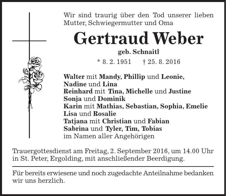 Traueranzeige Gertraud Weber
