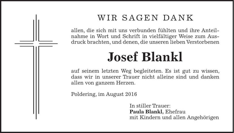 Traueranzeige Josef Blankl