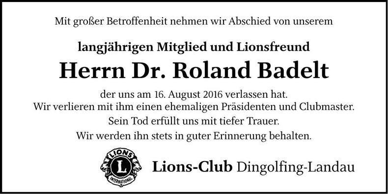 Traueranzeige Roland Badelt