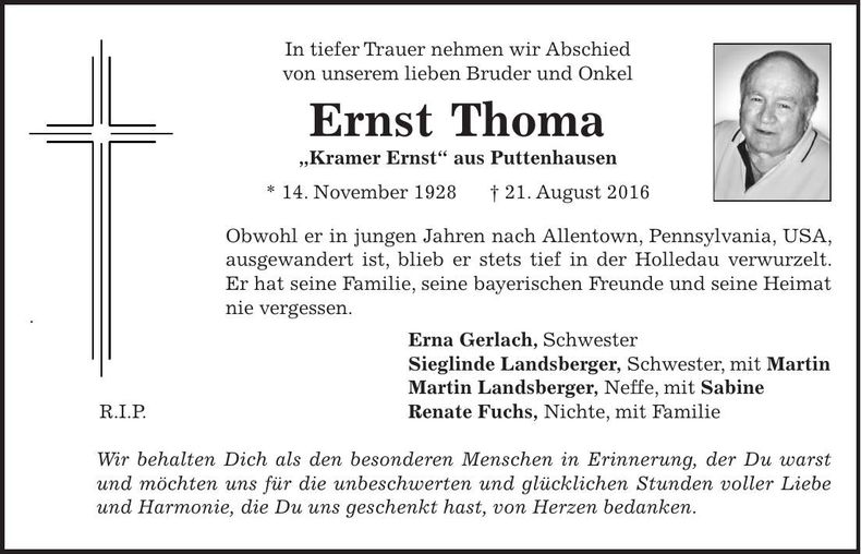 Traueranzeige Ernst Thoma