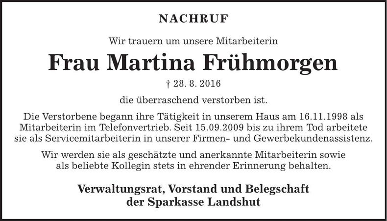 Traueranzeige Martina Frühmorgen