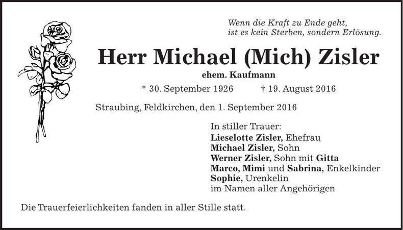 Traueranzeige Michael Zisler