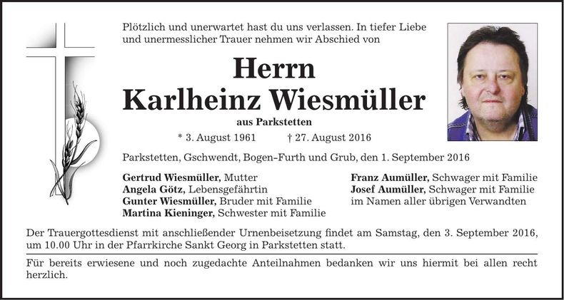 Traueranzeige Karlheinz Wiesmüller