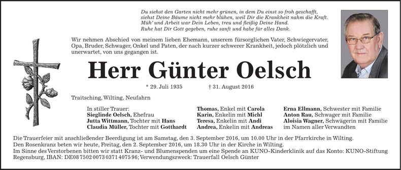 Traueranzeige Günter Oelsch