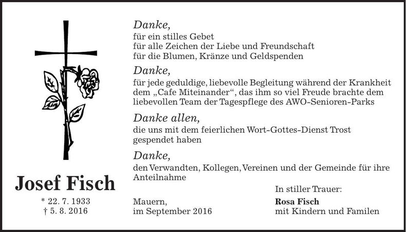 Traueranzeige Josef Fisch