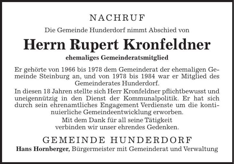 Traueranzeige Rupert Kronfeldner