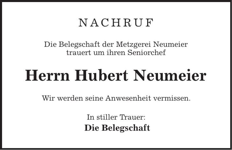 Traueranzeige Hubert Neumeier
