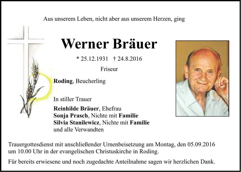 Traueranzeige Werner Bräuer
