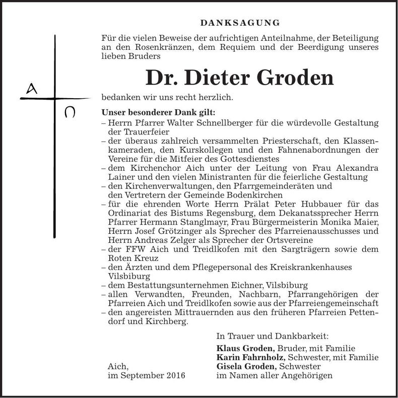 Traueranzeige Dieter Dr. Groden