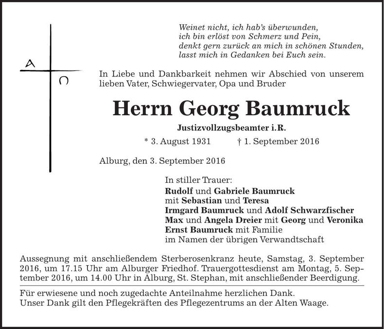 Traueranzeige Georg Baumruck