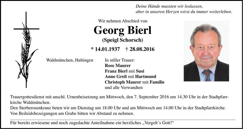 Traueranzeige Georg Bierl