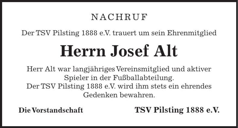 Traueranzeige Josef Alt