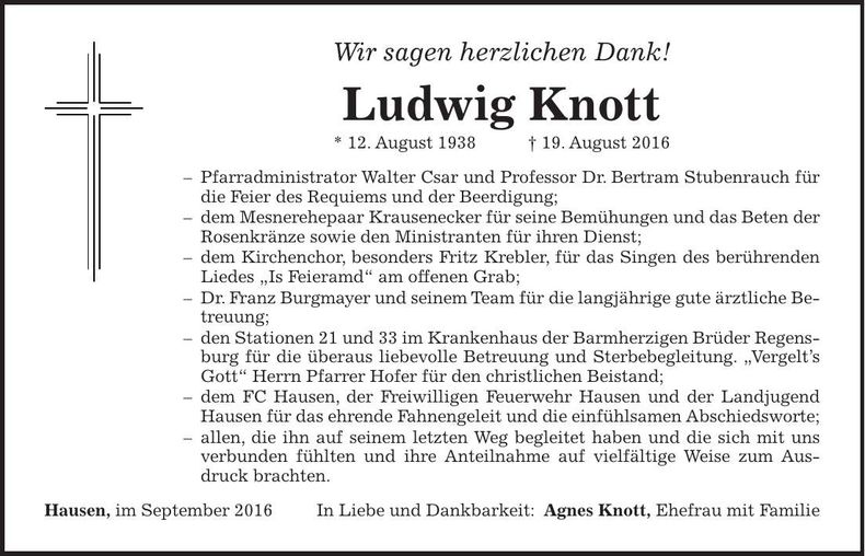 Traueranzeige Ludwig Knott