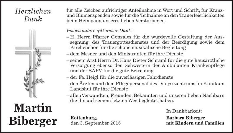 Traueranzeige Martin Biberger