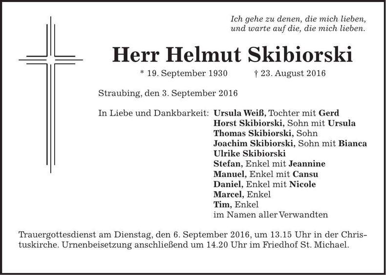 Traueranzeige Helmut Skibiorski
