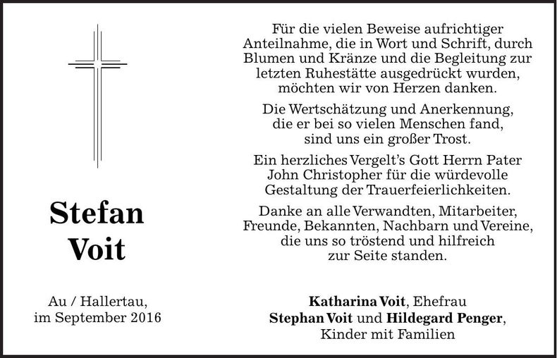 Traueranzeige Stefan Voit