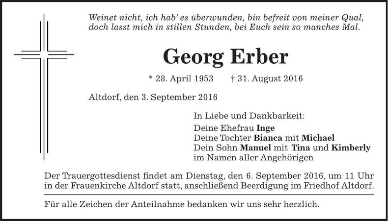 Traueranzeige Georg Erber