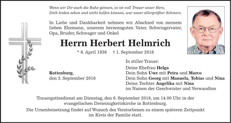 Traueranzeige Herbert Helmrich