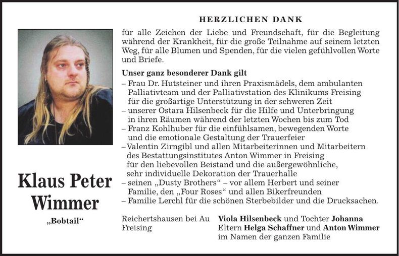 Traueranzeige Klaus Peter Wimmer