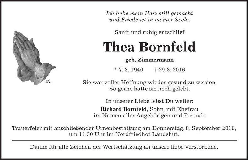 Traueranzeige Thea Bornfeld