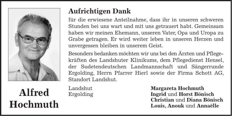 Traueranzeige Alfred Hochmuth