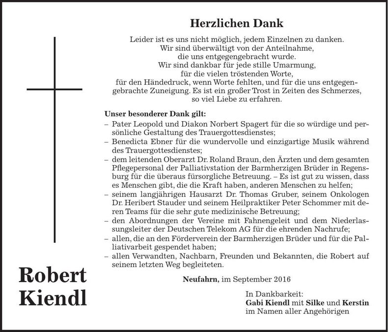 Traueranzeige Robert Kiendl