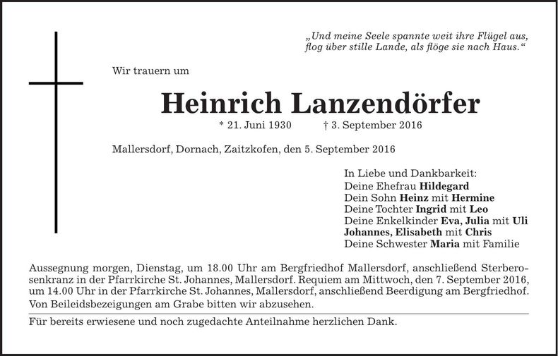 Traueranzeige Heinrich Lanzendörfer