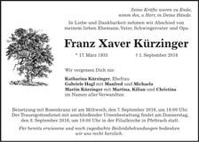 Traueranzeige Franz Xaver Kürzinger