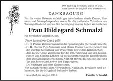 Traueranzeige Hildegard Schmalzl