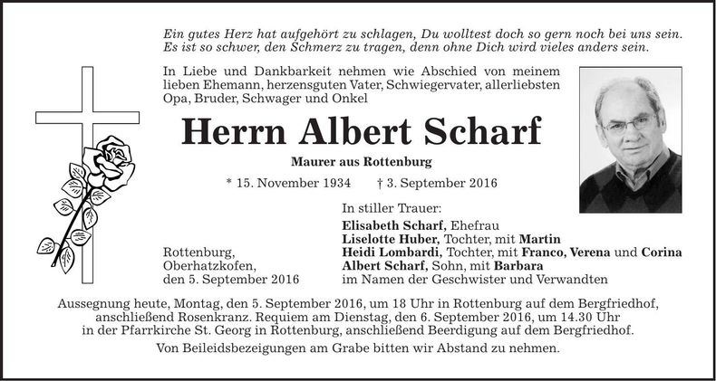 Traueranzeige Albert Scharf