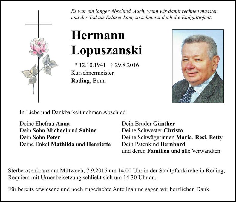 Traueranzeige Hermann Lopuszanski