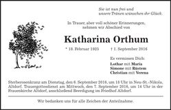Traueranzeige Katharina Orthum