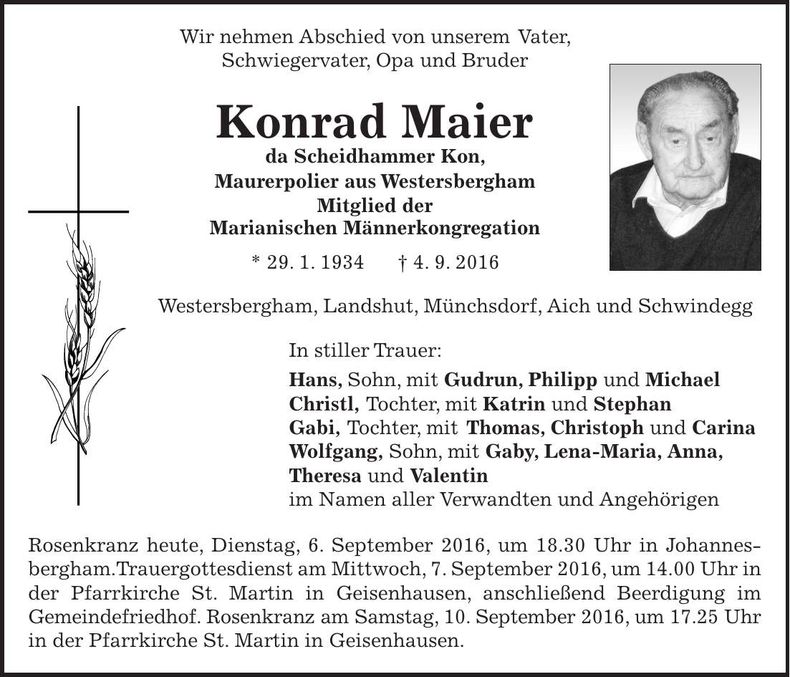 Traueranzeige Konrad Maier