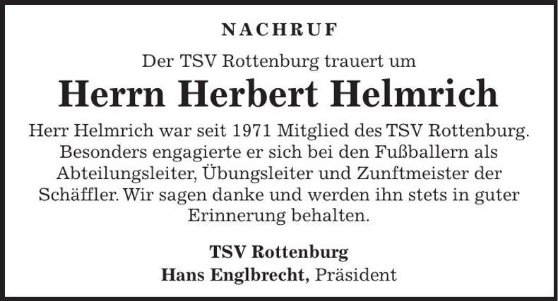 Traueranzeige Herbert Helmrich