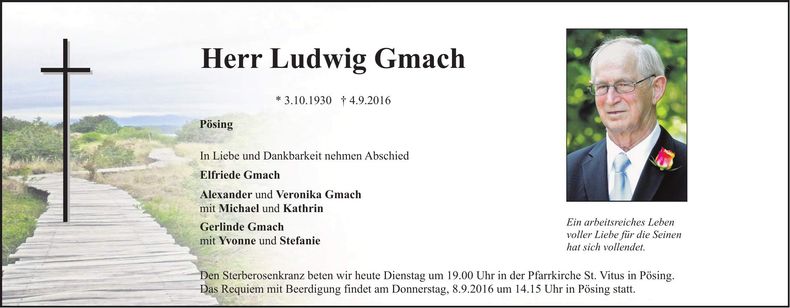 Traueranzeige Ludwig Gmach