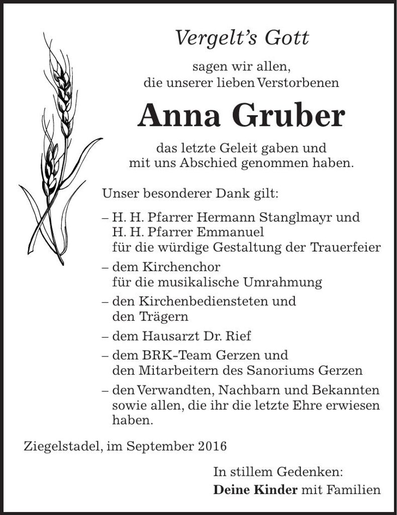 Traueranzeige Anna Gruber