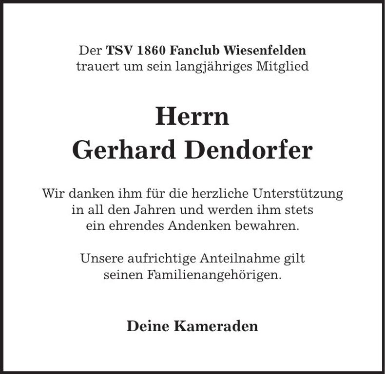 Traueranzeige Gerhard Dendorfer