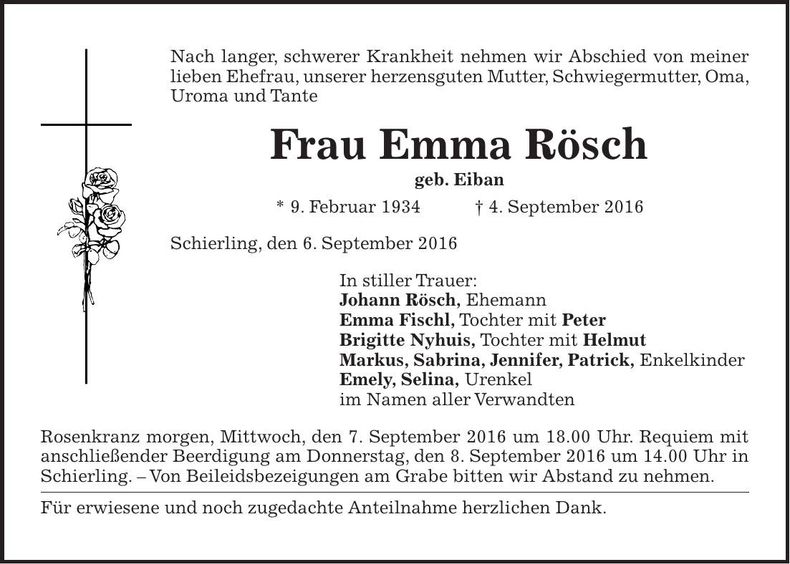 Traueranzeige Emma Rösch