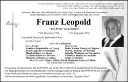 Traueranzeige Franz Leopold