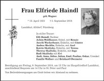 Traueranzeige Elfriede Haindl