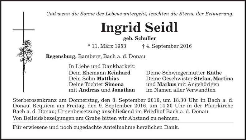 Traueranzeige Ingrid Seidl