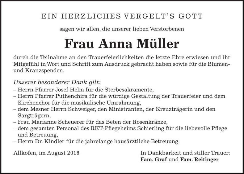 Traueranzeige Anna Müller
